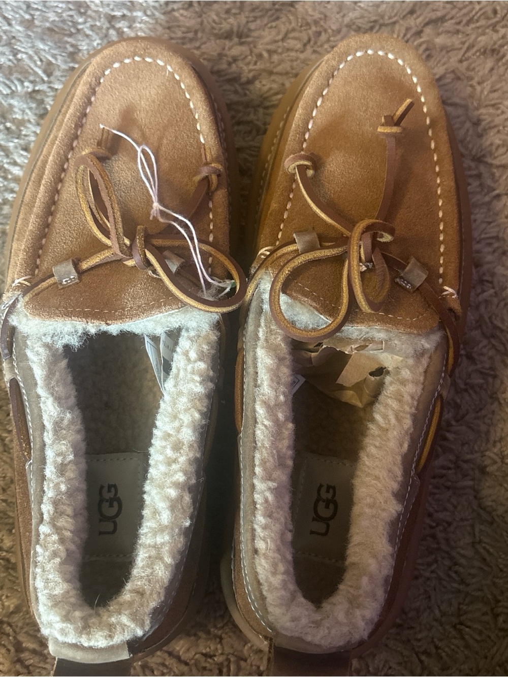 UGG Brown Suede Shearling-Lined Moccasin Slippers